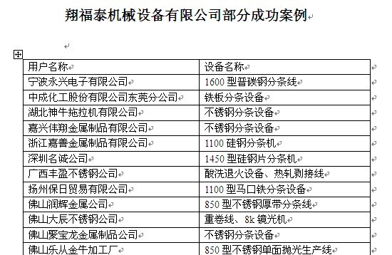 翔福泰机械设备有限公司部分成功案例